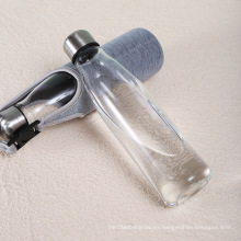 Botella de agua de vidrio portátil de alta calidad de 650 ml con tapa de acero inoxidable